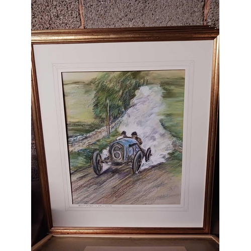 77 - 6 FRAMED CAR RACING CRAYON DRAWINGS BY GEORGE WILLIAMS