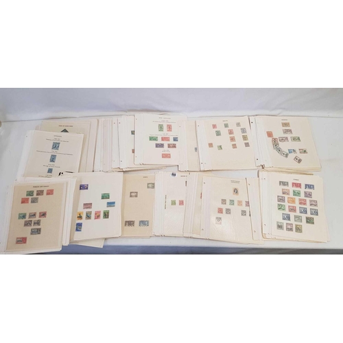 888 - CARTON WITH LARGE QTY OF WORLD STAMPS ON STAMP ALBUM LEAVES