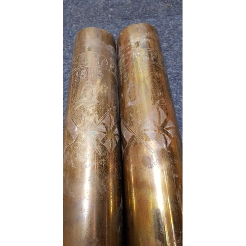 927 - 2 BRASS TRENCH ART SHELL CASES