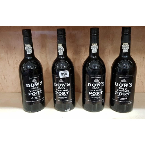 954 - 4 BOTTLES OF 1983 VINTAGE PORT WITH A DOWS VINTAGE PORT WOODEN WINE CASE