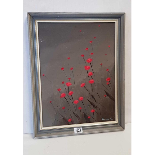 521 - SAI HOI HO [B1926]; ACRYLIC PAINTING ON CANVAS OF RED POPPIES SIGNED LOWER LEFT, 18 X 14''