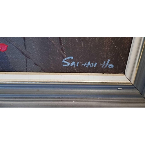 521 - SAI HOI HO [B1926]; ACRYLIC PAINTING ON CANVAS OF RED POPPIES SIGNED LOWER LEFT, 18 X 14''