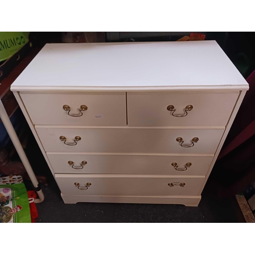 1255 - WHITE CHEST OF 5 DRAWERS & A NARROW MODERN WARDROBE