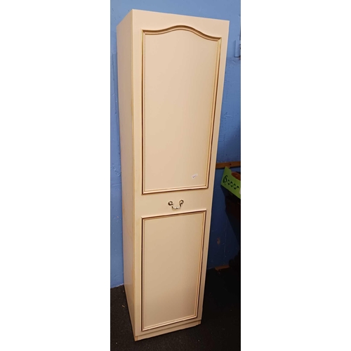 1255 - WHITE CHEST OF 5 DRAWERS & A NARROW MODERN WARDROBE