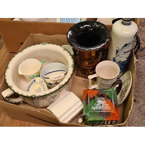 114 - 2 CARTONS OF MISC CHINAWARE, CHAMBER POTS, PLATES, WATER JUG SET & OTHER CHINA