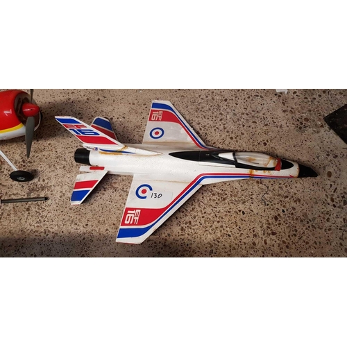 130 - AN A/F MODEL OF A EF 16 FIGHTER PLANE, THE PART BUILT BODY OF A STUNT PLANE WITH MOTOR & 1 OTHER PLA... 