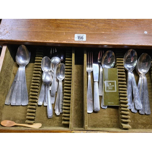 156 - 3 DRAWER WOODEN CUTLERY BOX BY CHRISTOFLE CONTAINING SOME CUTLERY