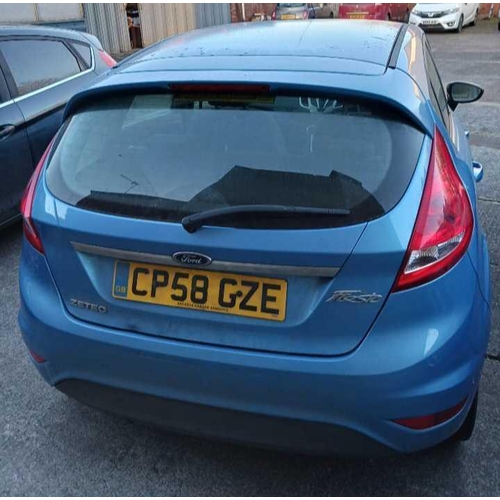 1 - BLUE FORD FIESTA, 1242CC, PETROL REG: CP58 GZE. TAX & M.O.T EXPIRED, HAS BEEN GARAGED, MILEAGE APPRO... 