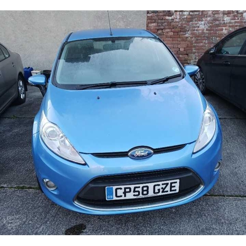 1 - BLUE FORD FIESTA, 1242CC, PETROL REG: CP58 GZE. TAX & M.O.T EXPIRED, HAS BEEN GARAGED, MILEAGE APPRO... 