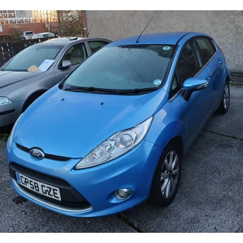 1 - BLUE FORD FIESTA, 1242CC, PETROL REG: CP58 GZE. TAX & M.O.T EXPIRED, HAS BEEN GARAGED, MILEAGE APPRO... 