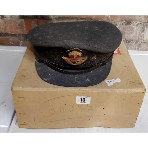 10 - WWII BRITISH RAF VISER CAP, STAINED CONDITION