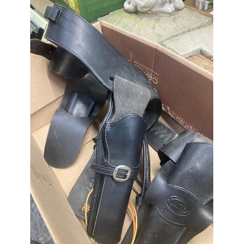 118 - 2 BLACK LEATHER DOUBLE COWBOY HOLSTER BELTS BY SIERRA SADDLE COMPANY