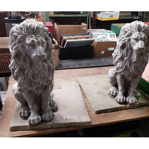 129 - 2 RESIN LION GARDEN FEATURES