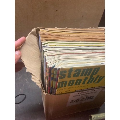 147 - QTY OF STAMP MONTHLY MAGAZINE, 4 VINTAGE STAMP ALBUMS (STAMPS REMOVED), SPRING BINDER & 1 OTHER