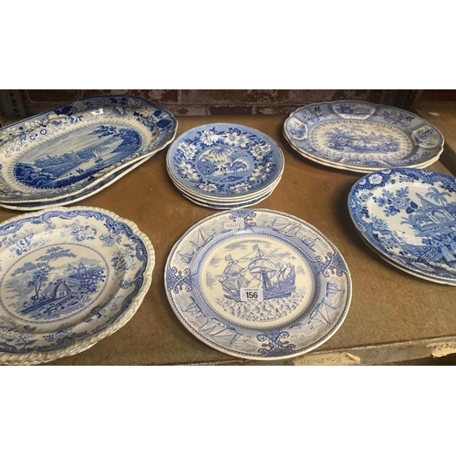 156 - SHELF OF BLUE & WHITE CHINA, MAINLY PLATES