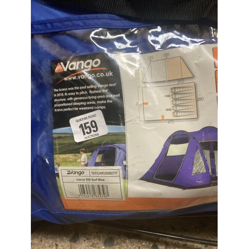 159 - ICARUS 500 - 5 PERSON TENT ON TROLLEY& A VANGO GROUND SHEET IN BOX