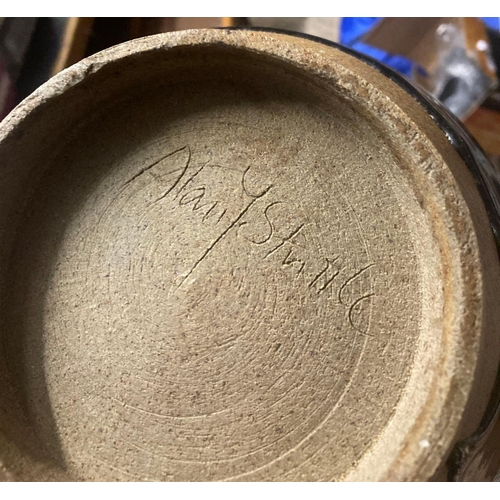 165 - STONE JAR WITH SPIGOT MARKED MAGDALE VINERY & A STUDIO POTTERY VASE