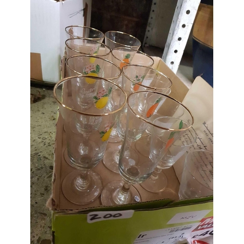 200 - 2 CARTONS OF MISC DRINKING GLASSES INCL; BRITVIC PURE FRUIT JUICE