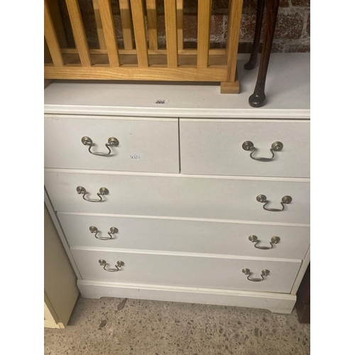 205 - WHITE CHEST OF 5 DRAWERS 3 LONG & 2 SHORT & A REDWOOD BUREAU