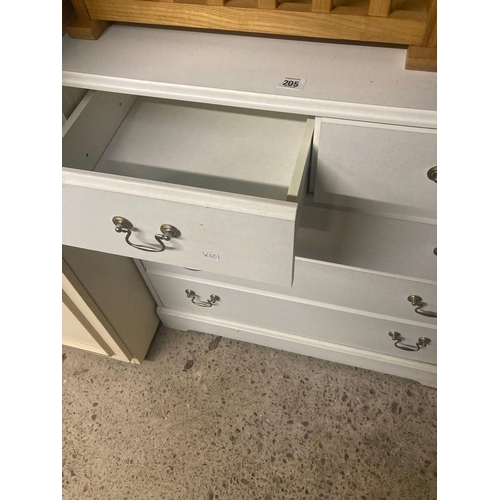 205 - WHITE CHEST OF 5 DRAWERS 3 LONG & 2 SHORT & A REDWOOD BUREAU