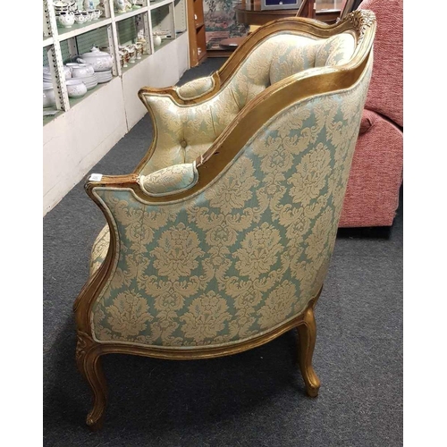 397 - GOLD PAINTED BUTTON BACK UPHOLSTERED FIRESIDE CHAIR