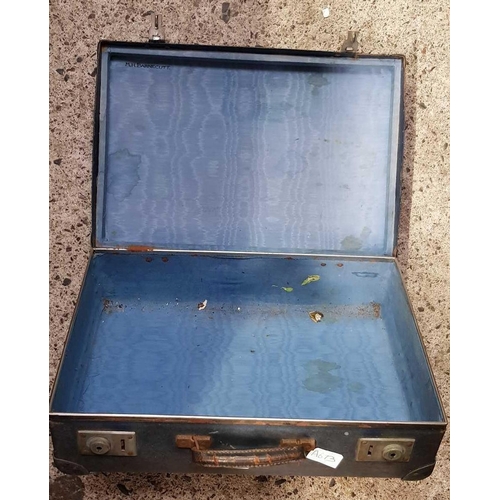 41 - 2 WOODEN TRAY & A SMALL VINTAGE SUITCASE