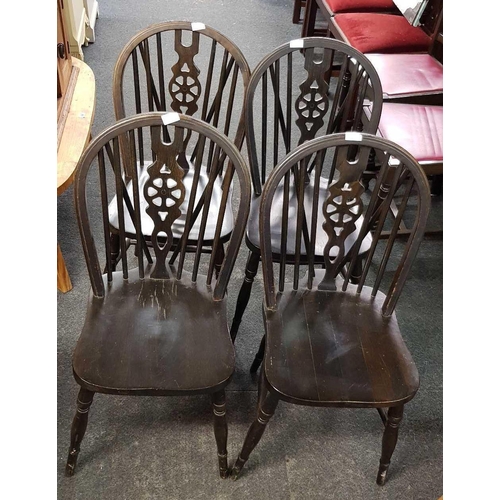 441 - OAK BAR TABLE WITH 4 WHEELED BACK DINING CHAIRS