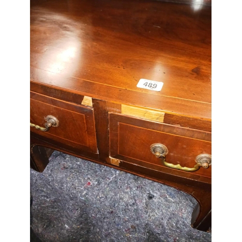 489 - MAHOGANY BOW FRONT DRESSING TABLE WITH NO MIRROR