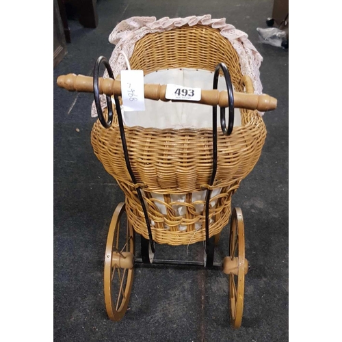 493 - DOLLS WICKER PRAM