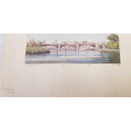 521 - A FOLDER CONTAINING THREE 19TH CENTURY WATERCOLOURS OF MORTLAKE WITH THE RIVER THAMES IN VIEW. EACH ... 