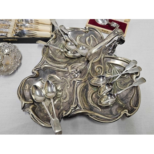 595 - AN ART NOUVEAU PLATED DISH ETC