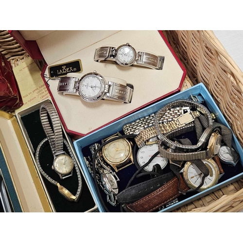 600 - WICKER BASKET WITH QTY OF WATCHES