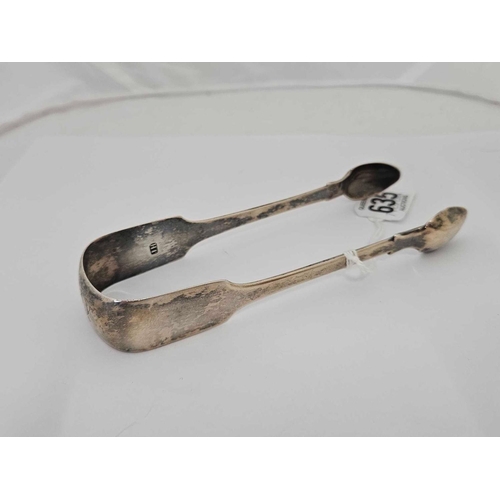 635 - PAIR OF EXETER SILVER TONGS, 1828 BY JH, 43g