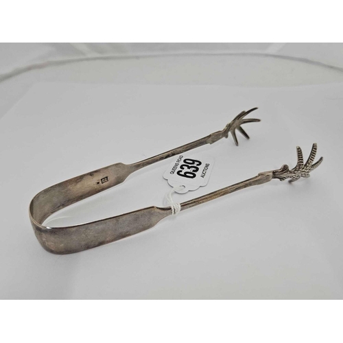 639 - PAIR OF EXETER SILVER TONGS WITH CLAWS QVC 1872 BY JW & JW, 36g