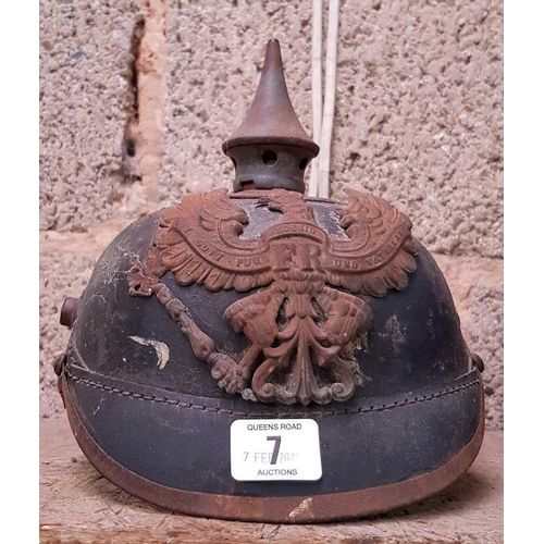 7 - IMPERIAL GERMAN WWI GRAND DUCY OF BADEN M1915 EM/NCO PICKLEHAUBE HELMET WITH METAL PLATE FOR RESTORA... 