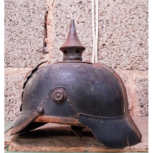 7 - IMPERIAL GERMAN WWI GRAND DUCY OF BADEN M1915 EM/NCO PICKLEHAUBE HELMET WITH METAL PLATE FOR RESTORA... 