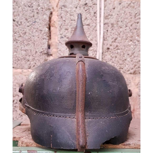 7 - IMPERIAL GERMAN WWI GRAND DUCY OF BADEN M1915 EM/NCO PICKLEHAUBE HELMET WITH METAL PLATE FOR RESTORA... 