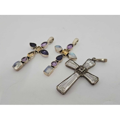 703 - 3 SILVER & GEM SET CRUCIFIXES