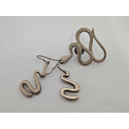 708 - SILVER SNAKE TIE STUD & PAIR OF SILVER SNAKE EARRINGS