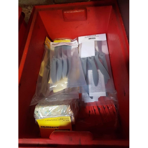 81 - 2 CARTONS OF MISC MODEL AIRCRAFT SPARES INCL; PROPELLERS, BRACKETS,  REPLACEMENT PARTS