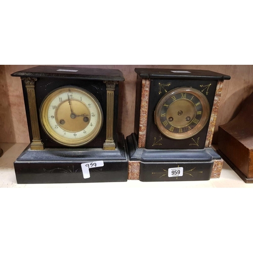 959 - 2 BLACK SLATE MANTLE CLOCKS