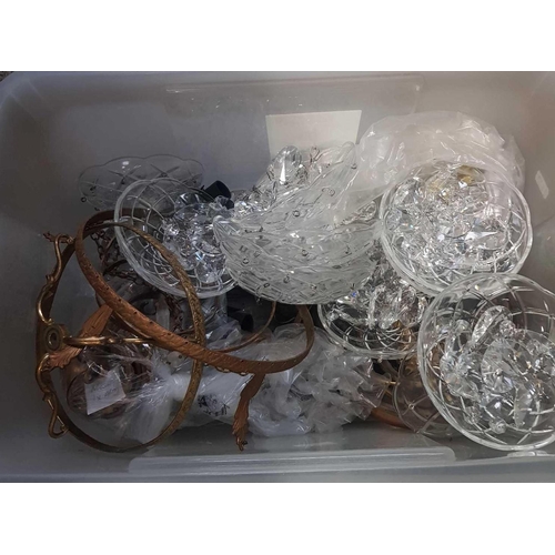 117 - 2 CARTONS OF MISC CHANDELIER SAUCERS & GLASS ARM FITTINGS