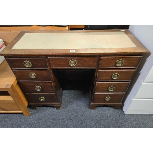 320 - MAHOGANY KNEEHOLE DESK WITH BRASS HANDLES