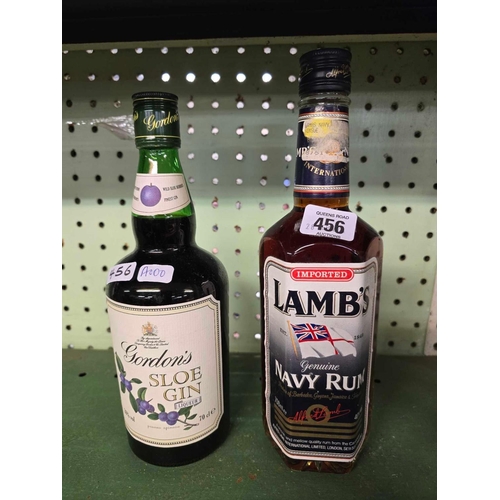 456 - LAMBS NAVY RUM BOTTLE &  GORDON'S SOLE GIN BOTTLE