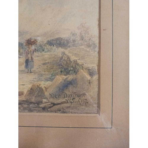 497 - GILT FRAMED OIL PAINTING OF CHILDREN  IN A WOODLAND SCENE A/F & A GILT F/G WATERCOLOUR OF A THATCHED... 