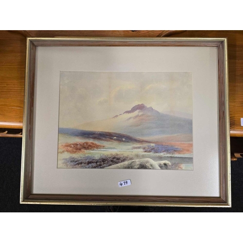 499 - 3 F/G PICTURES, 1 OF A LONELY BOAT PASTEL BY ANTHONY WESTERN & A WATERCOLOUR OF A MOUNTAIN SCENE, & ... 