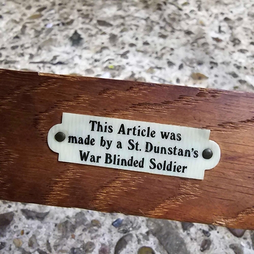 51 - A FOLDING BED / TABLE STAND WITH LABEL STATING THIS ARTICLE WAS MADE BY A ST DUNSTAN WAR BLINDED SOL... 