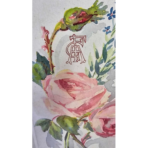 517 - TWO FINE WATERCOLOUR STUDIES OF ROSES IN ONE FRAME, ONE INSCRIBED ''LOUISE'' & INDISTINCTLY DATED, T... 