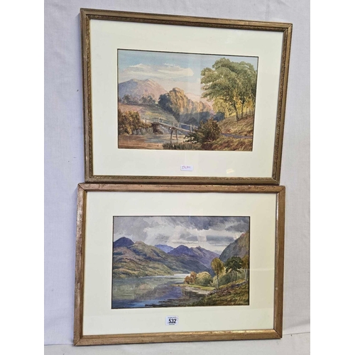 532 - TWO 19THC WATERCOLOURS OF LAKE DISTRICT VIEWS, 15 X 20''