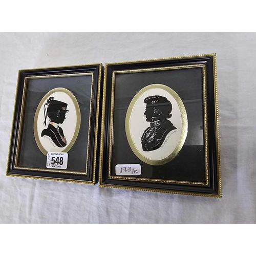 548 - PAIR OF PORTRAIT SILHOUETTES OF MISS ESMERALDA AND MR JAMES BY EDITH ELLIOTT  LINDER, BOTH SIGNED IN... 